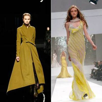 A la izquierda, abrigo de Arnaud Maillard para Sybila; a la derecha, vestido de Theyskens para Nina Ricci.