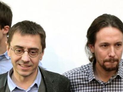 From left: Podemos leaders Íñigo Errejón, Juan Carlos Monedero and Pablo Iglesias.