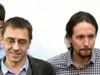 From left: Podemos leaders Íñigo Errejón, Juan Carlos Monedero and Pablo Iglesias.