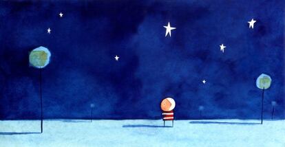 Imagen del interior del álbum ilustrado 'Cómo atrapar una estrella'. Es el primer debut de Oliver Jeffers.