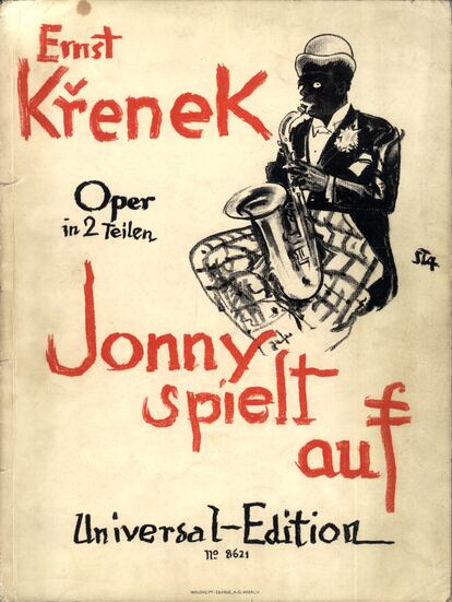Cubierta de la primera edición de la ópera 'Jonny spiet auf' (1927), de Ernst Krenek.