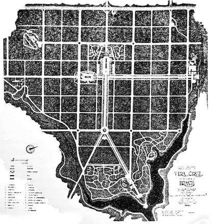 Plano feito em 1955 da futura capital do Brasil, Vera Cruz (imagem: Reprodução/Agência Brasília) Fonte: Agência Senado