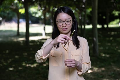 Çinli matematikçi Hong Wang, 12 Haziran'da El Escorial'da Kakeya kalem problemini açıklıyor.