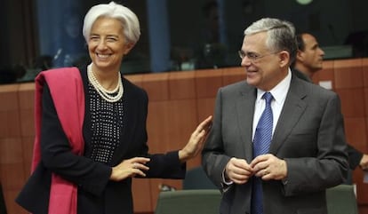 El primer ministro griego con la directora del Fondo Monetario Internacional 