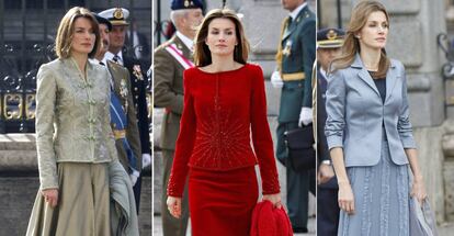 La reina Letizia en la Pascual Militar cuando era princesa. De izquierda a derecha: 2008, 2010, 2011.