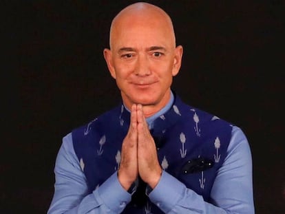 Jeff Bezos, fundador de Amazon, durante un evento en Nueva Delhi esta semana.