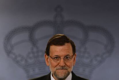 Mariano Rajoy at a press confrence in La Moncloa Wednesday.