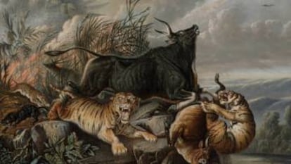 Fragmento de 'Incendio en el bosque' (1849), del indonesio Raden Saleh.