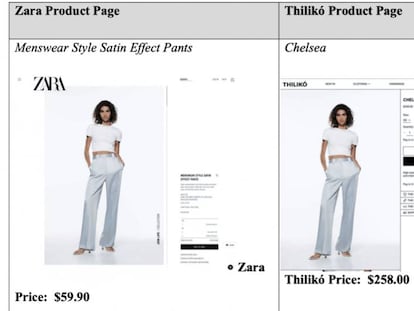 Comparativa entre prendas vendidas por Zara y Thilikó, contenida en la demanda