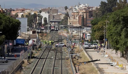 Corte del tráfico ferroviario por actos vandálicos en Murcia en octubre de 2017.