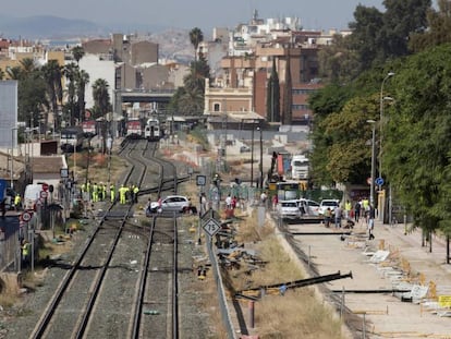 Corte del tráfico ferroviario por actos vandálicos en Murcia en octubre de 2017.