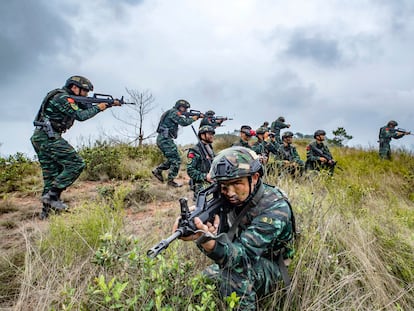 Miembros de las fuerzas especiales chinas durante unos ejercicios en la provincia autónoma de Guangxi Zhuang, en mayo.