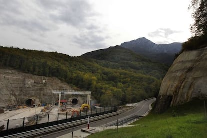 A construction site outside the Pajares rail tunnel.