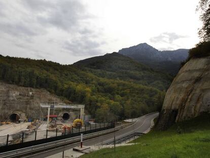 A construction site outside the Pajares rail tunnel.