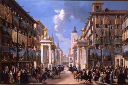 Ornatos de la Calle de las Platerías con motivo de la entrada de Carlos III en Madrid, del pintor Lorenzo Quirós (en torno a 1763).