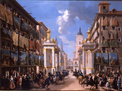 Ornatos de la Calle de las Platerías con motivo de la entrada de Carlos III en Madrid, del pintor Lorenzo Quirós (en torno a 1763).