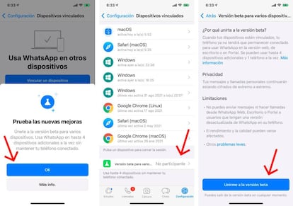 Activa el modo multidispositivo de WhatsApp.