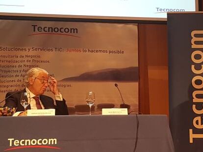 Ladislao Azcona, presidente de Tecnocom, y Javier Mart&iacute;n, consejero delegado de la consultora tecnol&oacute;gica, durante la presentaci&oacute;n del plan estrat&eacute;gico 2016-2018.