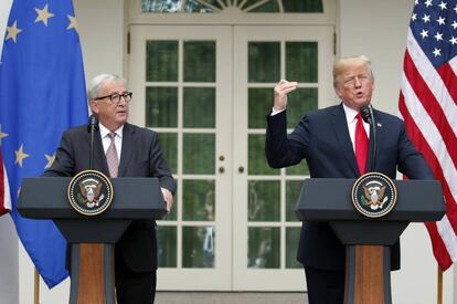 Trump y Juncker, durante la conferencia de prensa en Washington.