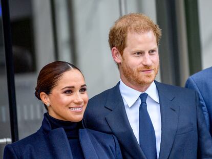 Meghan Markle and Prince Harry visit the One World Observatory at One World Observatory in September 2021.