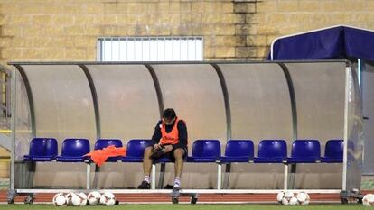 Fernando Morientes, al final del entrenamiento con el Deportivo Santa Ana