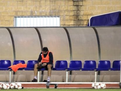 Fernando Morientes, al final del entrenamiento con el Deportivo Santa Ana