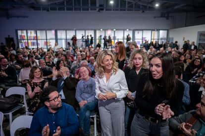 La vicepresidenta segunda y ministra de Trabajo y Economía Social, Yolanda Díaz, durante el acto de este jueves.
