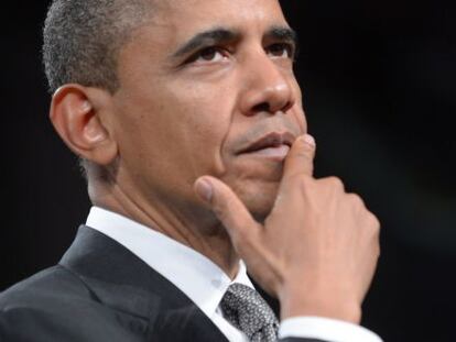 Barack Obama en un momento de su discurso en Albany.