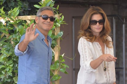 Clooney e a modelo Cindy Crawford, no Hotel Cipriani.