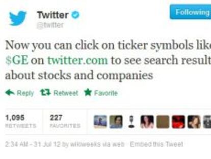 Twitter permite seguir la información bursátil en tiempo real