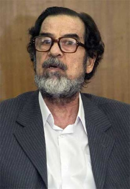 Sadam Husein, durante la comparecencia del jueves en el tribunal.