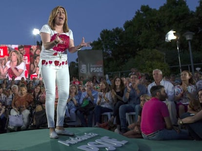 La presidenta andaluza y secretaria general del PSOE-A, Susana Díaz, durante el acto electoral de cierre de campaña en Sevilla.