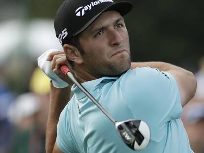 Jon Rahm durante un entrenamiento previo al Masters de Augusta.