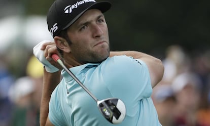 Jon Rahm durante un entrenamiento previo al Masters de Augusta.