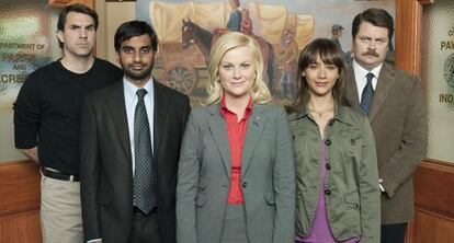 El reparto de &#039;Parks and recreation&#039;, serie escrita por Kelly Oxford. 