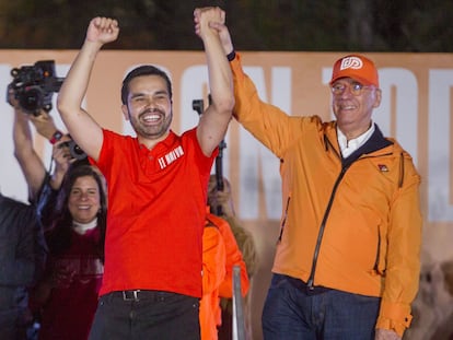 Jorge Álvarez Máynez junto a Dante Delgado, el 18 de enero en Monterrey (Estado de Nuevo León).