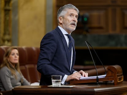 El ministro de Interior, Fernando Grande-Marlaska, en su comparecencia sobre la dana en el Congreso este miércoles.