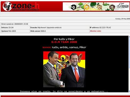 Los ciberpiratas dejaron en la <i>web</i> de IU la foto de Rajoy y Zapatero. Después fueron detenidos.