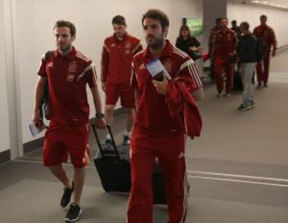 Mata, Casillas y Cesc, a su llegada a Baltimore