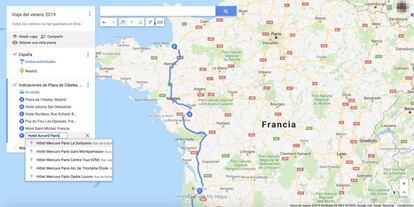 Añadir nuevas paradas al viaje en Google MyMaps.