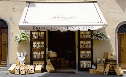 Una tienda de vinos en Montalcino.