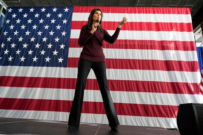 Republican presidential candidate former UN Ambassador Nikki Haley speaks at a Republican campaign event in Raleigh, N.C., Saturday, March 2, 2024.