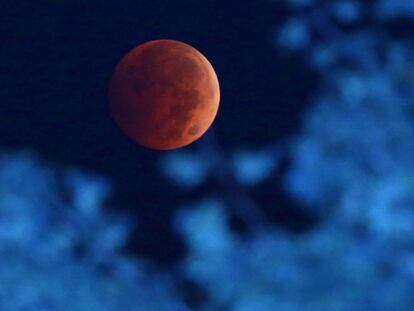 Este suceso ha durado aproximadamente entre 2 y 9 minutos (dependiendo de la ubicación del observador) con la posibilidad de ver simultáneamente el sol saliendo por el este, mientras que la luna llena eclipsada estaba fijada en el oeste. En la imagen, la luna vista en Wisconsin (EE UU), el 8 de octubre de 2014.