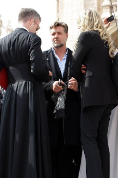 Russell Crowe, durante la audiencia papal en el Vaticano.