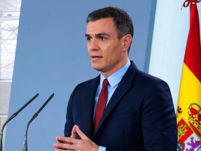 Pedro Sánchez, durante una comparecencia de prensa.