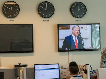 O presidente dos Estados Unidos, Donald Trump, durante sua intervenção no 75º debate anual da ONU.