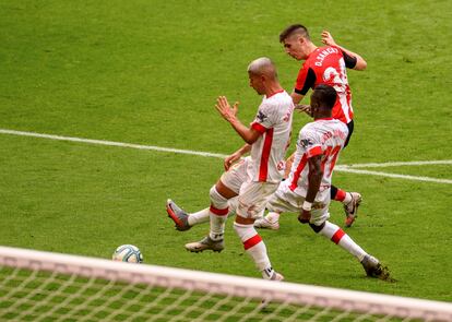 Oihan Sancet, justo antes de meter su primer gol con el Athletic en Primera División este sábado en San Mamés ante el Mallorca.