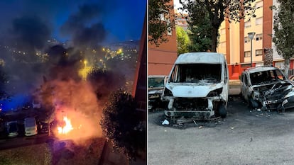 Imágenes cedidas de coches quemados en Barcelona.