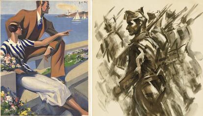 Dos treballs que mostren l'evolució de Rey Vila: un catàleg per als magatzems Santa Eulàlia, del 1932, i un del 1937, ja signat com a SIM.
