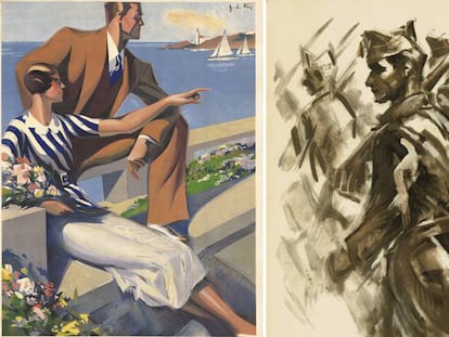 Dos trabajos que muestran la evolución de Rey Vila: un catálogo para los almacenes Santa Eulàlia, de 1932, y uno de 1937, ya firmado como SIM.
